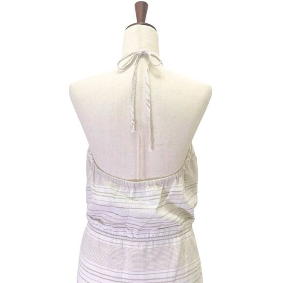 Minkpink Textured Neutral Tan White Striped Midi Halter Summer Dress Size Large - Picture 6 of 12